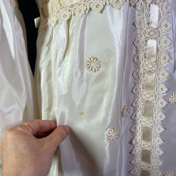 Vintage 60s or early 70s Cream Wedding Dress Lace High Waist *Flaws - Picture 10 of 16